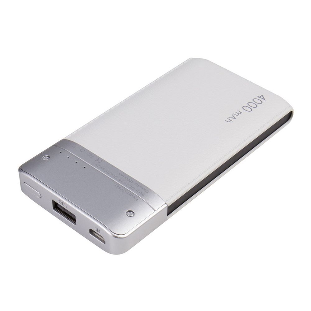 4000 mAh Leather Style Ultra Compact Portable Charger External BATTERY Power Bank (White)